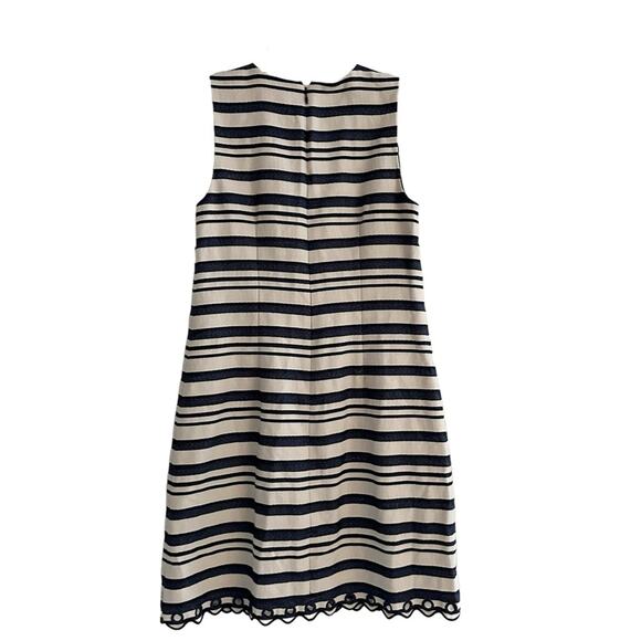 J. Crew Shift Dress E8993 Blue  Striped Scalloped Hem Grommets Size 2 - Picture 14 of 16